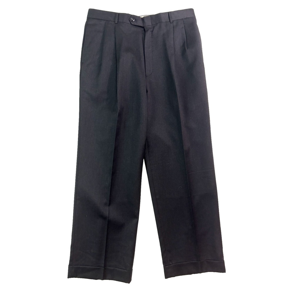 Charcoal Dress Suit Pants 35x29 Pleat High Waisted Cuffed Wool Relaxed Wide Leg